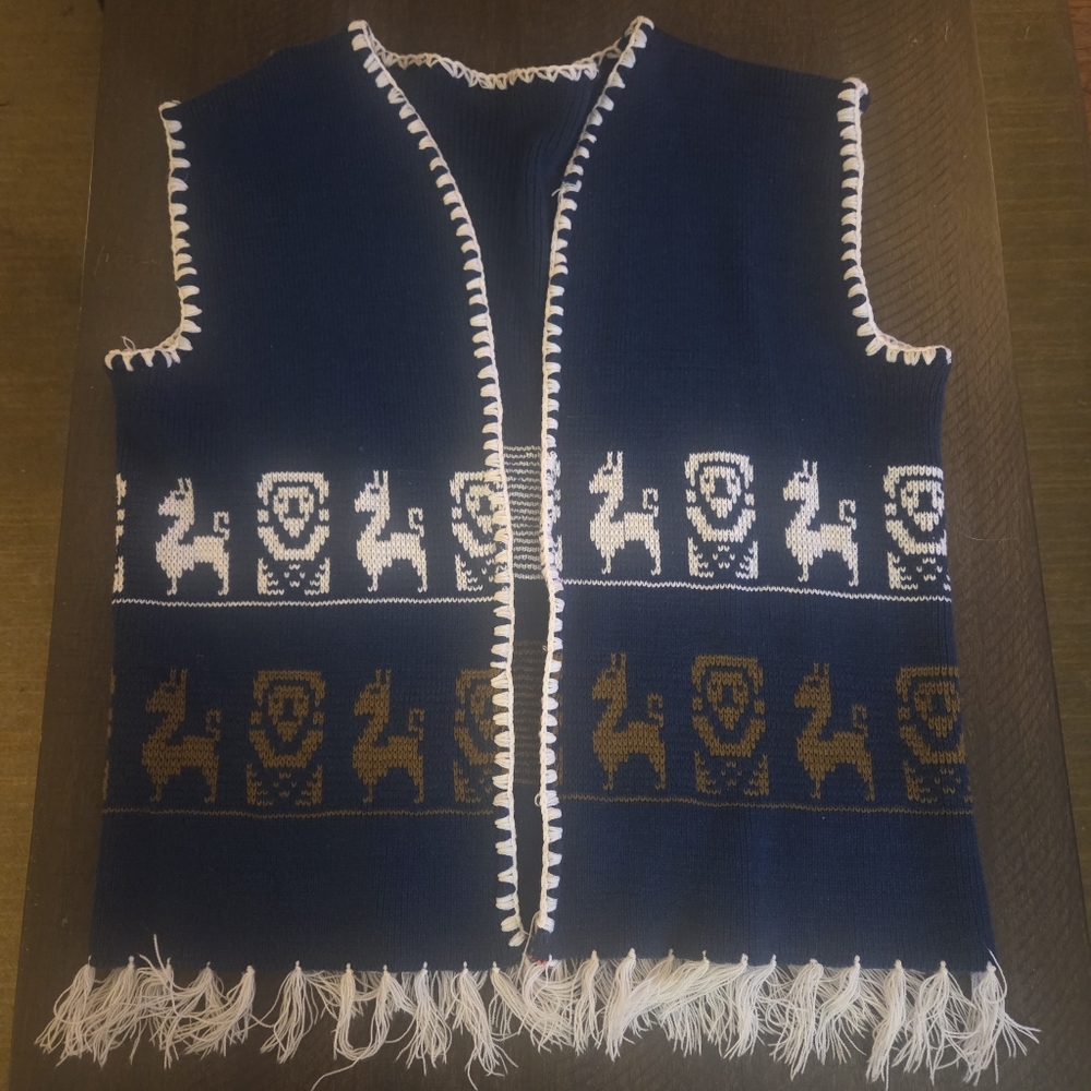 Handcrafted Aztec Knit Vest With Fringe
